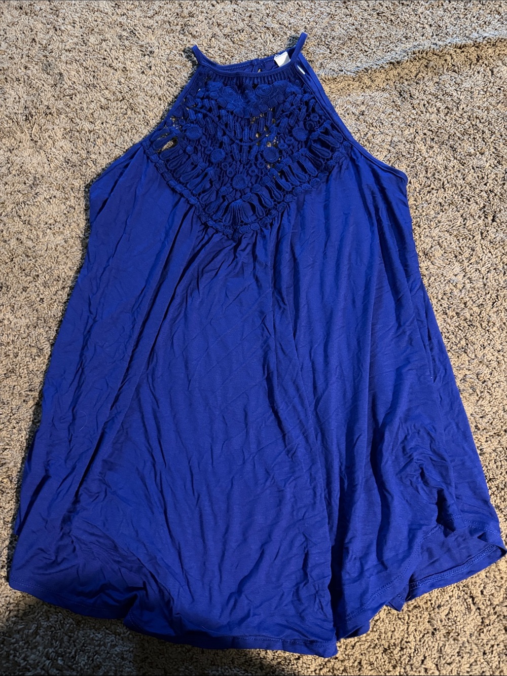 Women’s Royal Blue Crochet Yoke Tank Top